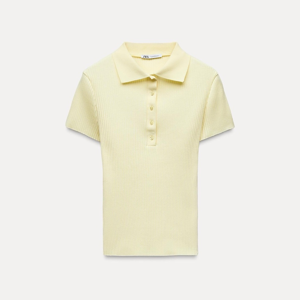 NWT Zara Ribbed Polo Shirt in Light Yellow